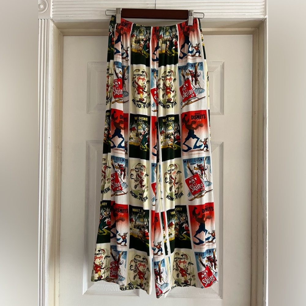 Disney Goofy 90th Anniversary Twill Wide Leg Poster Print Pants